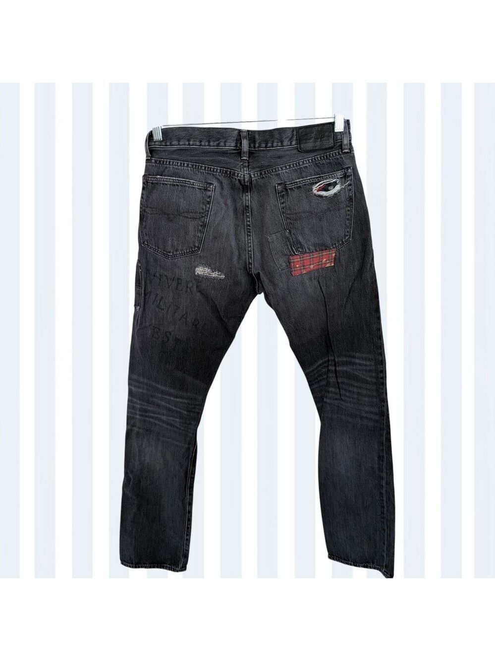 Polo Ralph Lauren Varick Jeans Mens 32X34 Patchwork Distressed Rare! Goth - Picture 3 of 11